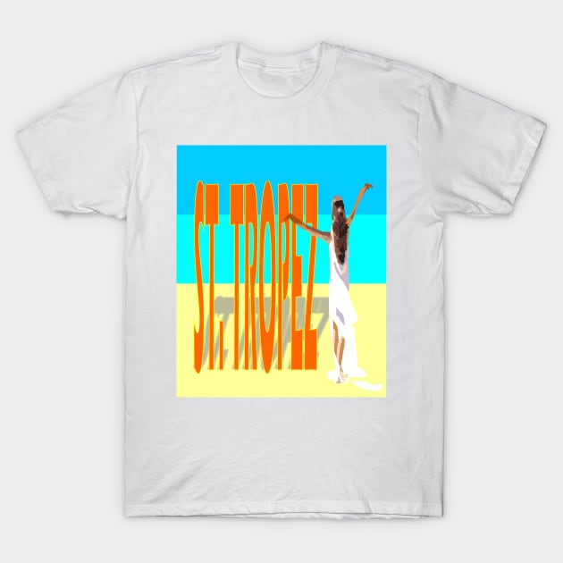 St. Tropez Beach and Mediterranean. T-Shirt by robelf